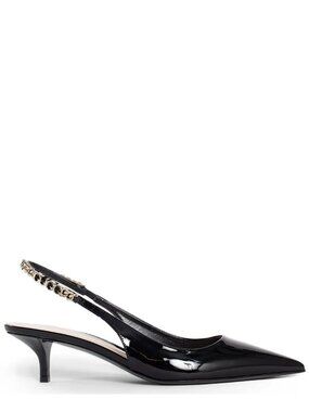 Gucci Signoria Patent Slingback Chain Signature Kitten Heel Sandals Shoes